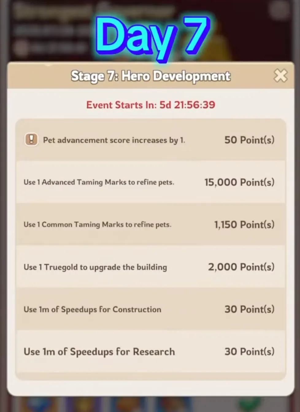 Kingshot Strongest Governor Day 7 stage overview showing tasks and point allocation